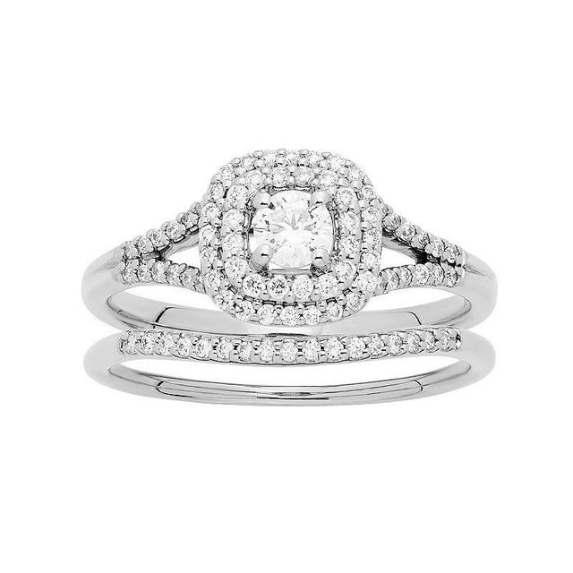 The Regal Collection 10k Gold 1/2 Carat T.W. Diamond Cushion Halo Engagement Ring Set, Womens White Product Image