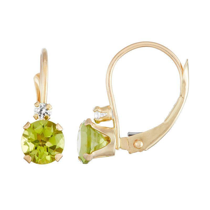 Designs by Gioelli 10k Gold Round-Cut Peridot & White Zircon Leverback Earrings, Womens, Green Product Image