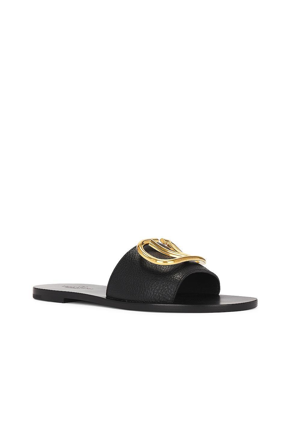 Valentino Garavani V Logo Signature Slide in Selleria - Brown. Size 39.5 (also in 36, 37.5, 38, 38.5, 39). Product Image