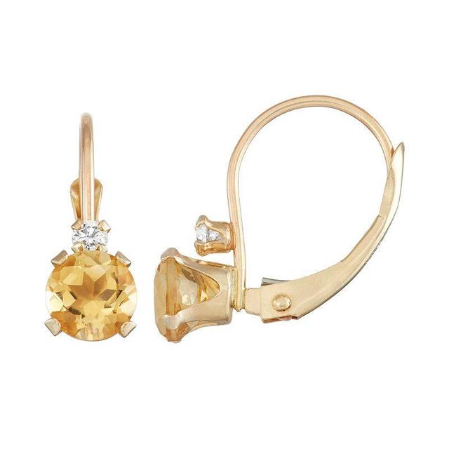 Designs by Gioelli 10k Gold Round-Cut Citrine & White Zircon Leverback Earrings, Womens, Yellow Product Image