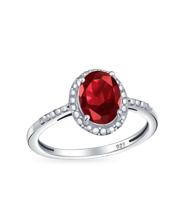 2CTW Oval Red Genuine Garnet Solitaire Cocktail Engagement Ring For Women .925 Sterling Silver January Birthstone Product Image