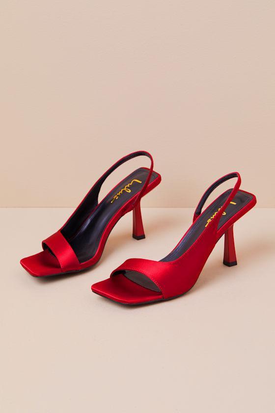 Romillie Deep Red Satin Slingback High Heel Sandals Product Image