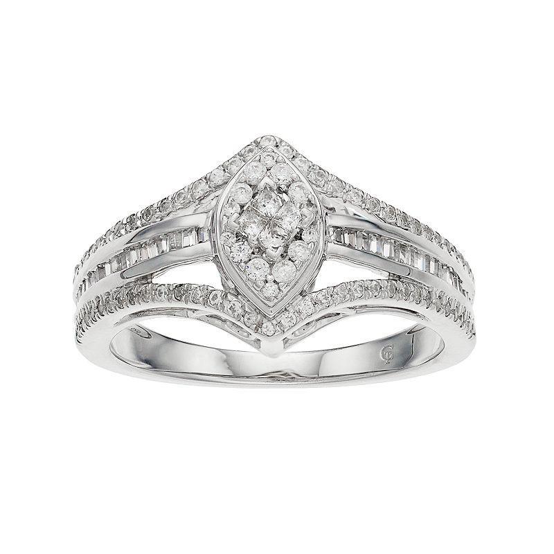 10k White Gold 1/2 Carat T.W. Diamond Marquise Ring, Womens Product Image