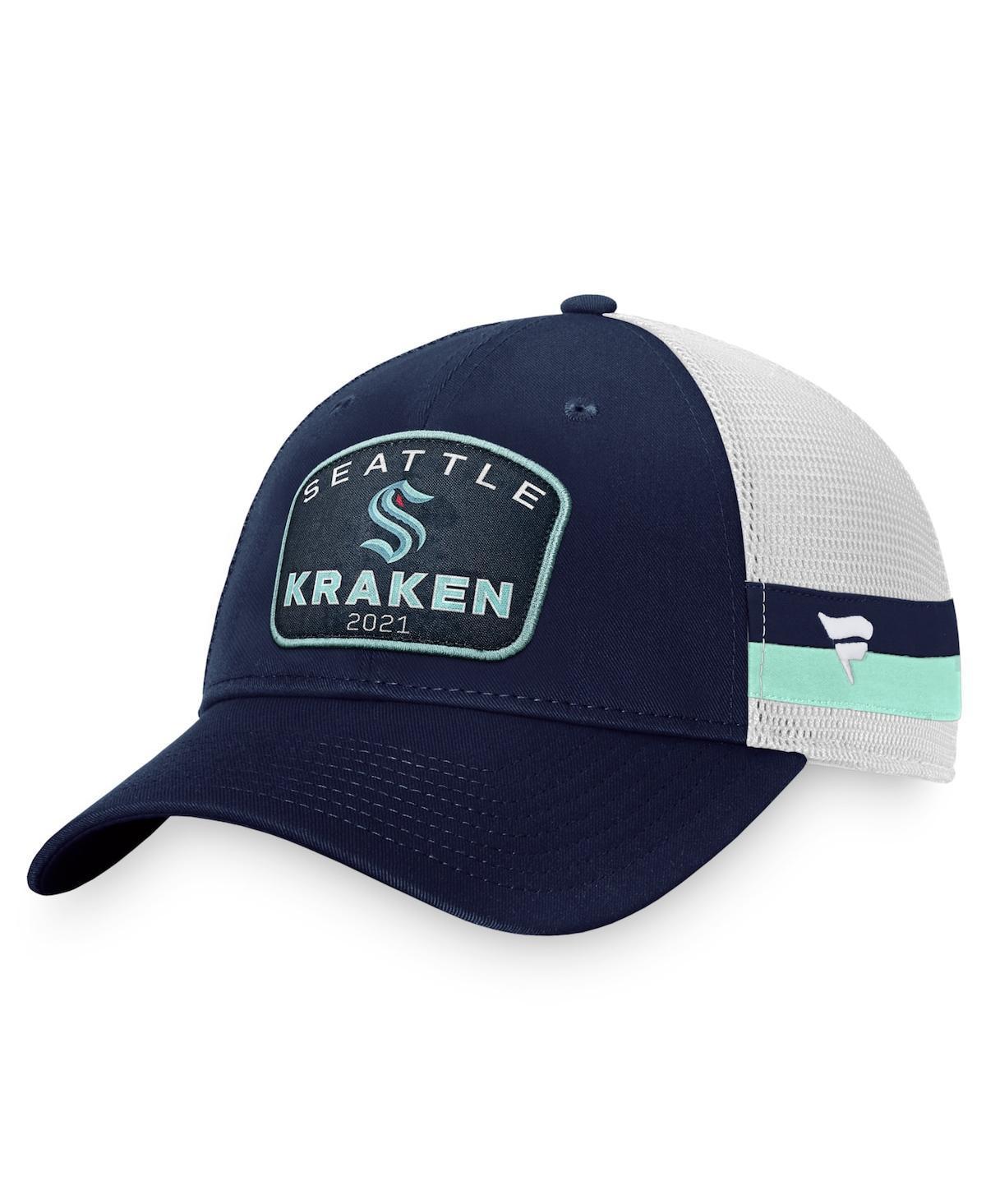 Mens Fanatics Branded Deep Sea Blue/White Seattle Kraken Fundamental Striped Trucker Adjustable Hat, Krk Blue Product Image