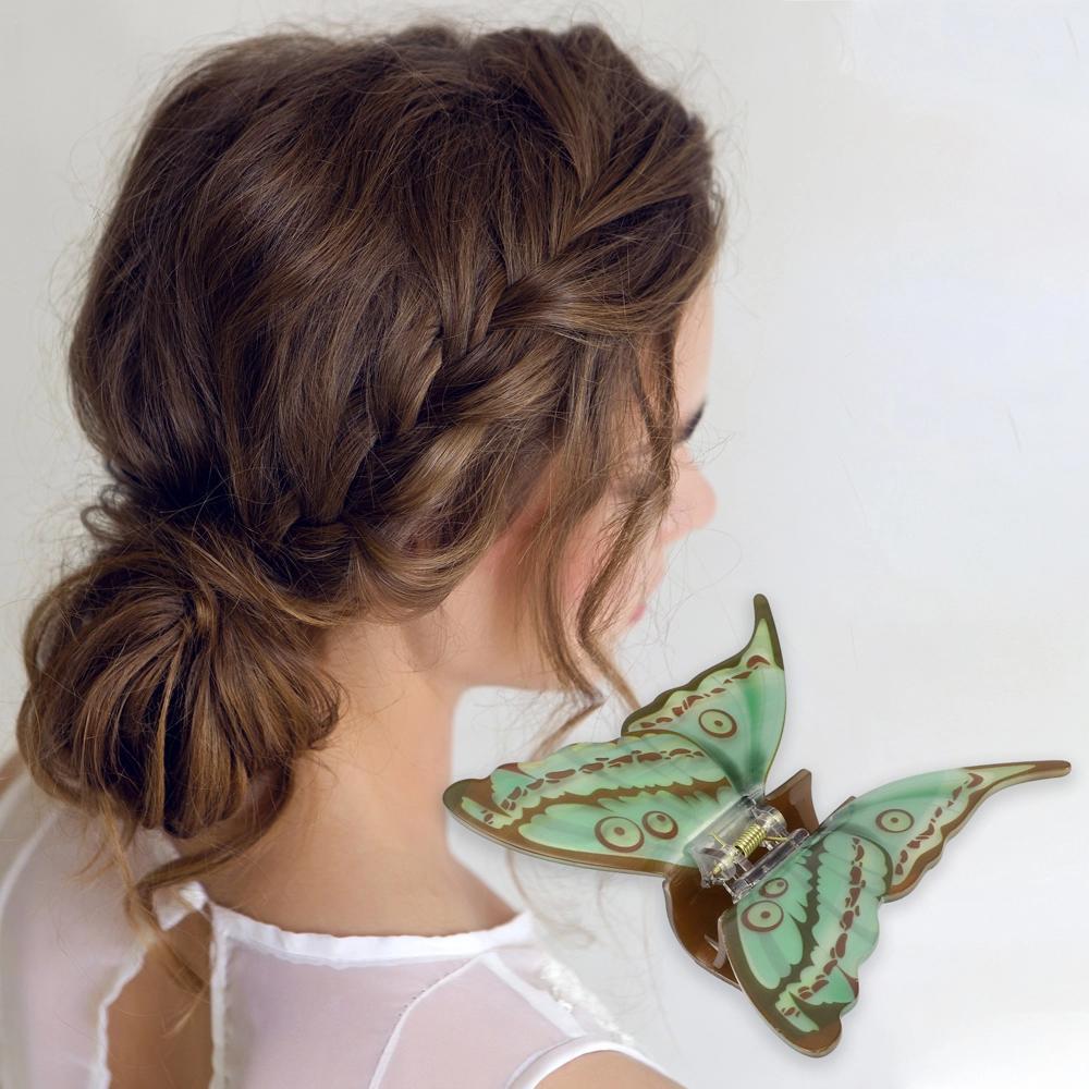 Unique Bargains Women's Butterfly Hair Clips 4.13"x3.74"x1.57" Green Brown 1 Pc Product Image