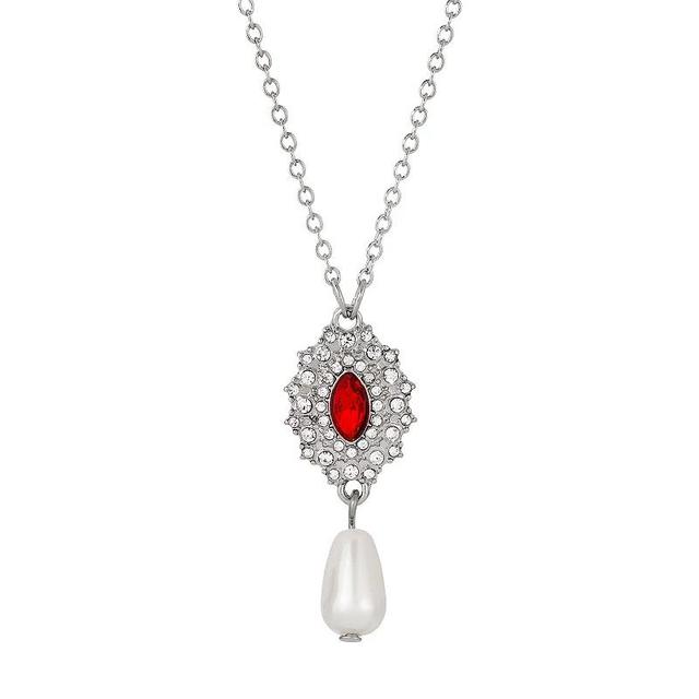 1928 Silver Tone Simulated Pearl Drop Necklace, Womens, Red Product Image