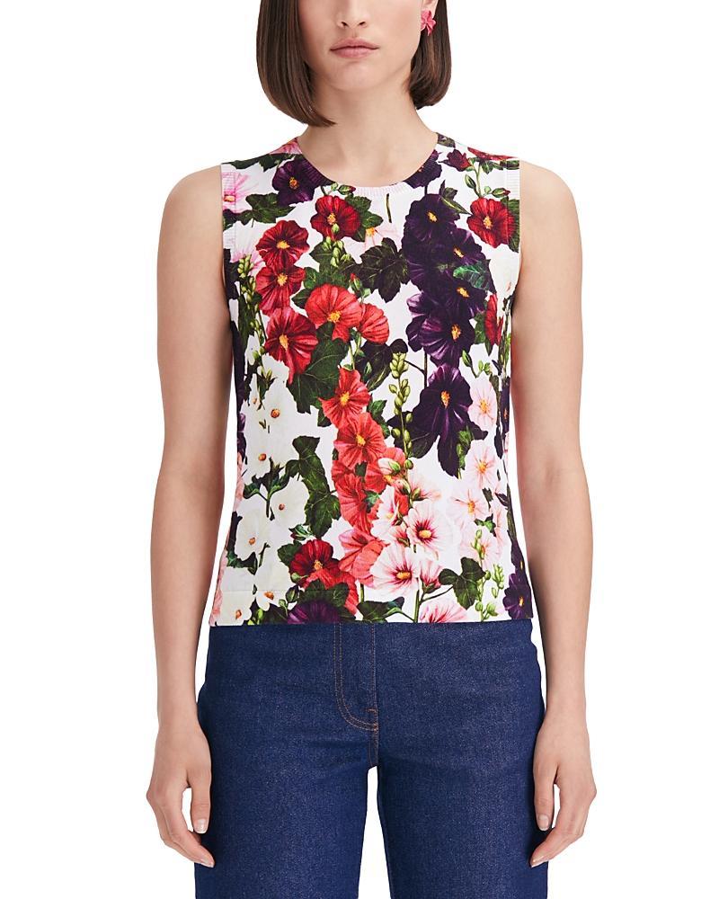 Oscar de la Renta Hollyhock Print Cotton Blend Sleeveless Sweater Product Image