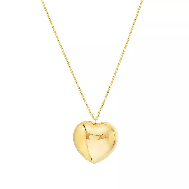 14k Gold Puffed Heart Pendant Necklace, Womens Product Image