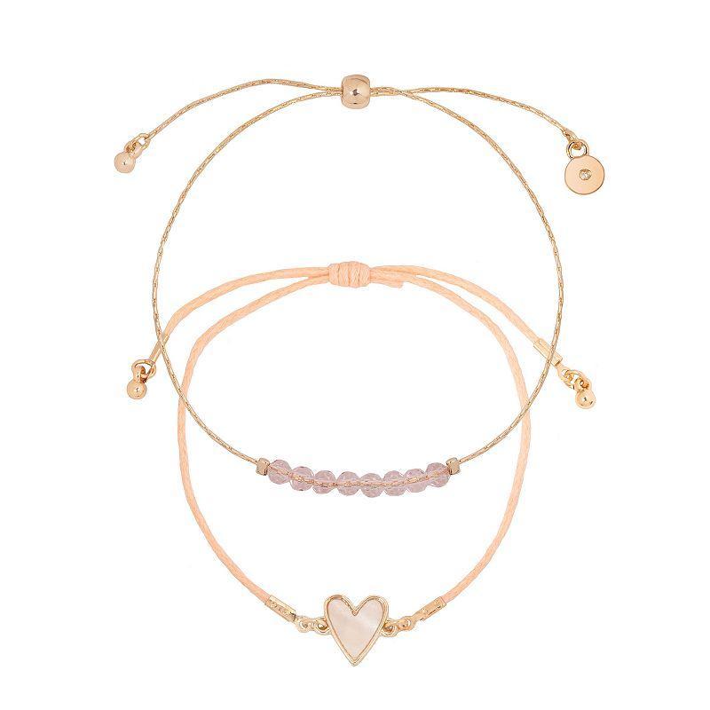 LC Lauren Conrad Simulated Stone Heart & Glitz Bead Adjustable Bracelet Duo Set, Womens, Gold Tone Product Image