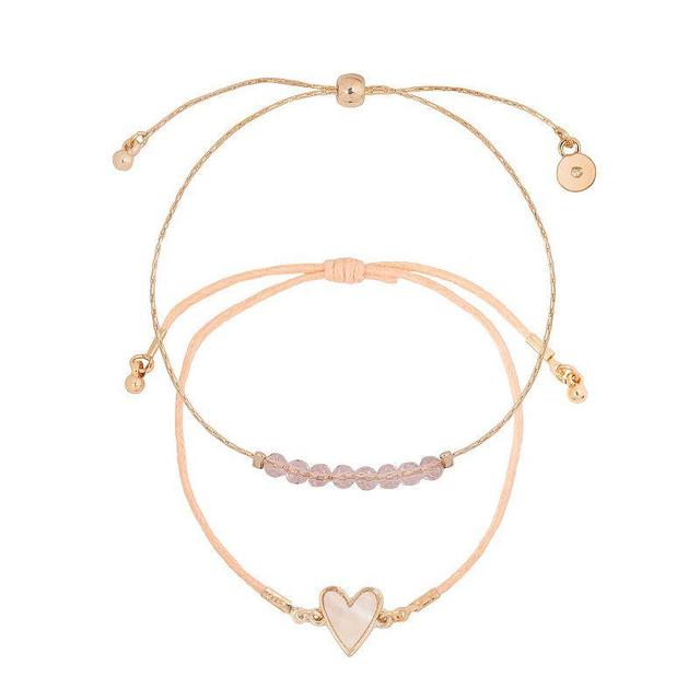 LC Lauren Conrad Simulated Stone Heart & Glitz Bead Adjustable Bracelet Duo Set, Womens, Gold Tone Product Image