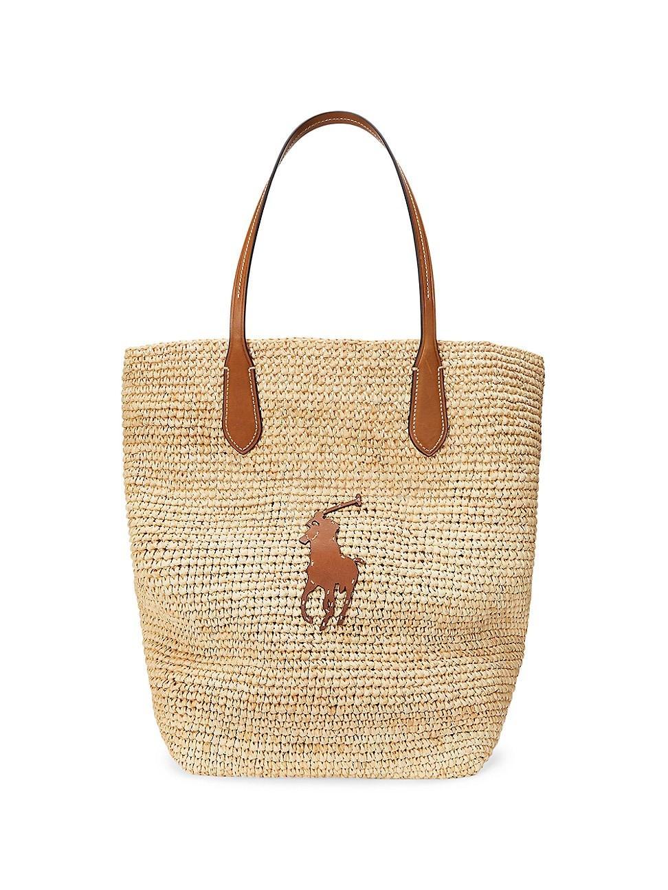 Womens Large Polo Raffia & Leather Tote Bag Product Image