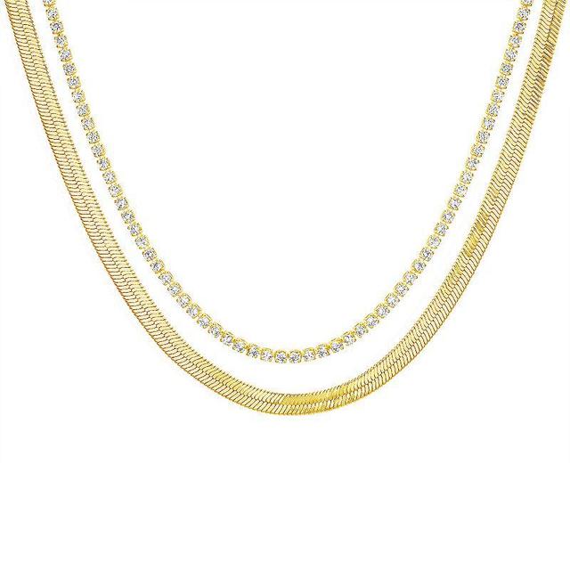 Paige Harper 14k Gold Over Recycled Brass with Cubic Zirconia Tennis & Herringbone Layered Chain Necklace, Womens Gold Tone Product Image