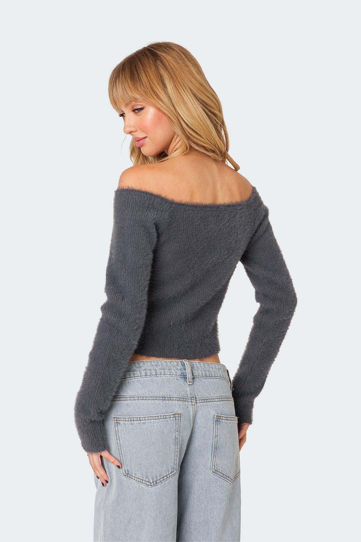 Sonia Off Shoulder Fuzzy Knit Top Product Image