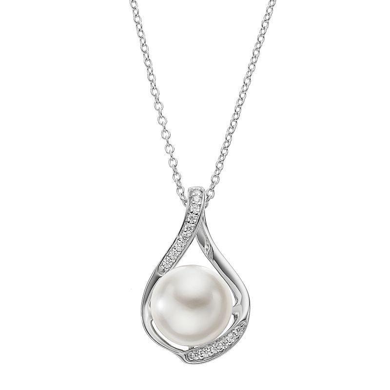 Sentimental Expressions Sterling Silver Freshwater Cultured Pearl & Cubic Zirconia Forever Embrace Necklace, Womens White Product Image