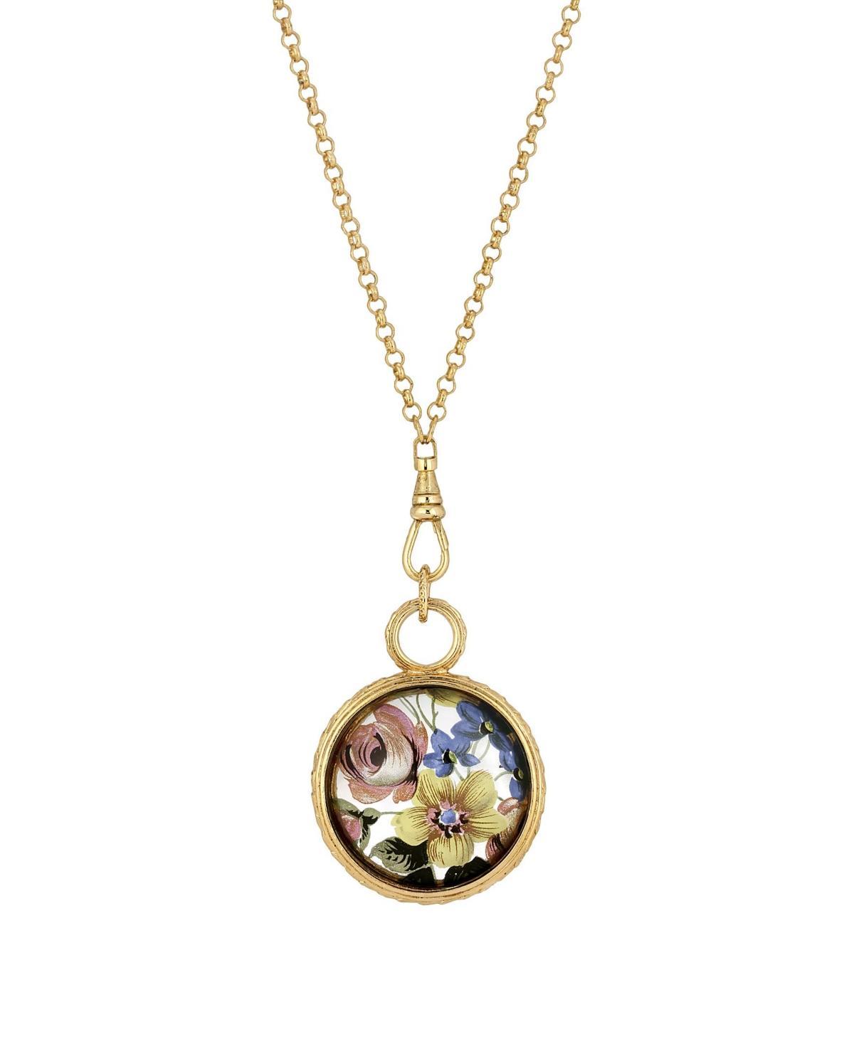 1928 Gold Tone Vintage Floral Medallion Necklace, Womens, Multi Product Image