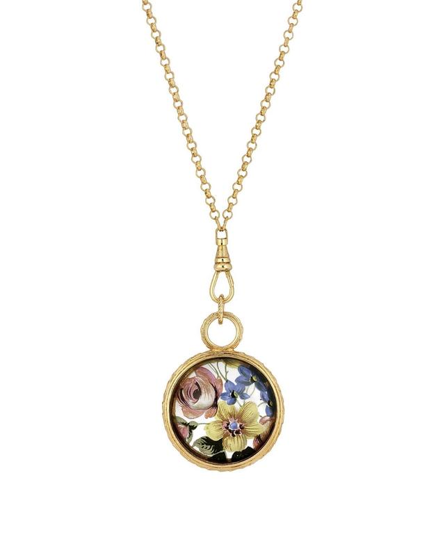 1928 Gold Tone Vintage Floral Medallion Necklace, Womens, Multi Product Image