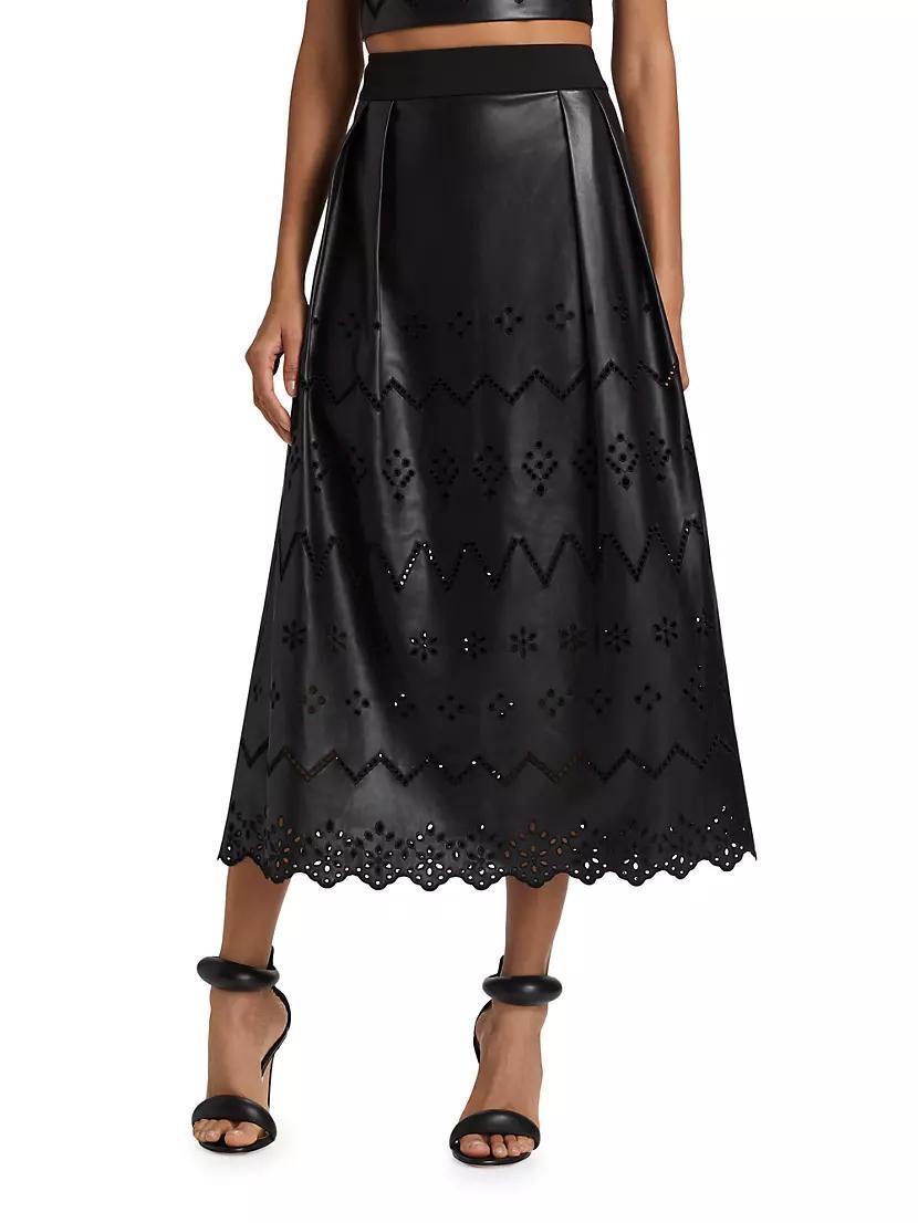 Jolene Eyelet Embroidered Faux Leather Skirt Product Image