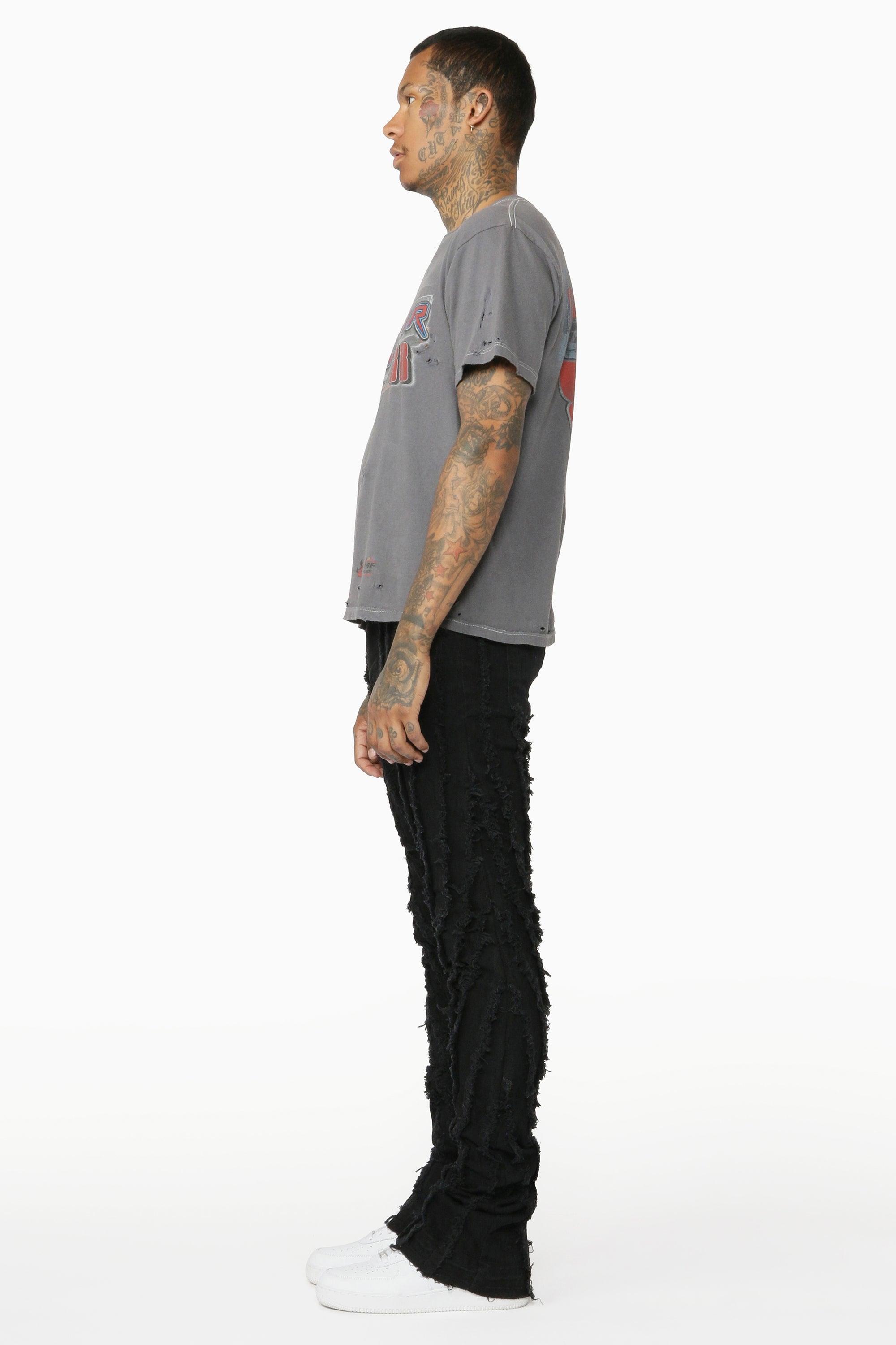 Lazer Black Stacked Flare Jean Male Product Image