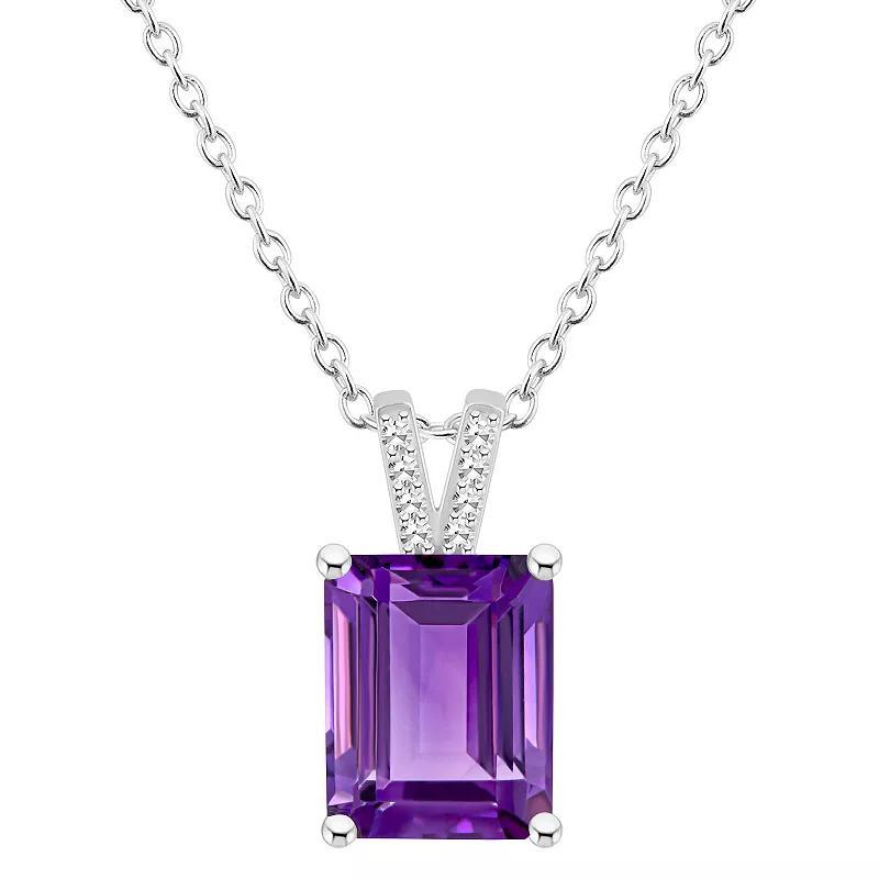 Alyson Layne Sterling Silver 10 mm x 8 mm Emerald Cut Gemstone & Diamond Accent Pendant Necklace, Womens Purple Product Image