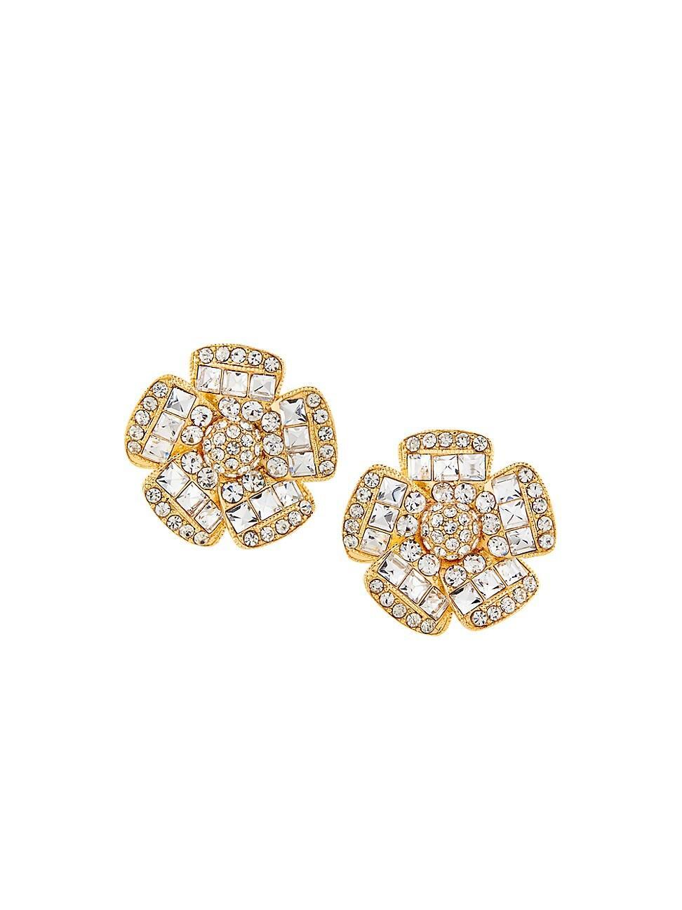 Womens 14K-Gold-Plated & Glass Crystal Flower Clip-On Earrings Product Image