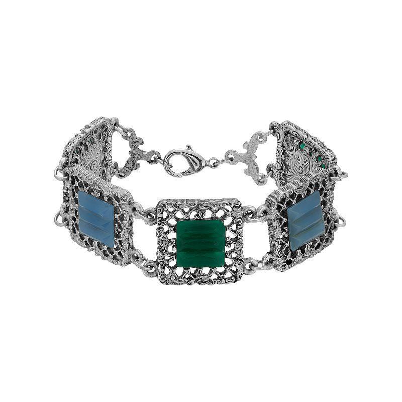 1928 Jewelry Silver-Tone Square Green Blue Bracelet, No Size Product Image