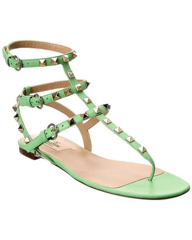 Rockstud Caged Leather Ankle Strap Sandal In Green Product Image