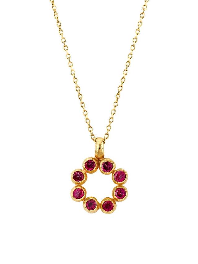 Womens Pointelle 22K & 24K Yellow Gold & Pink Topaz Pendant Necklace Product Image