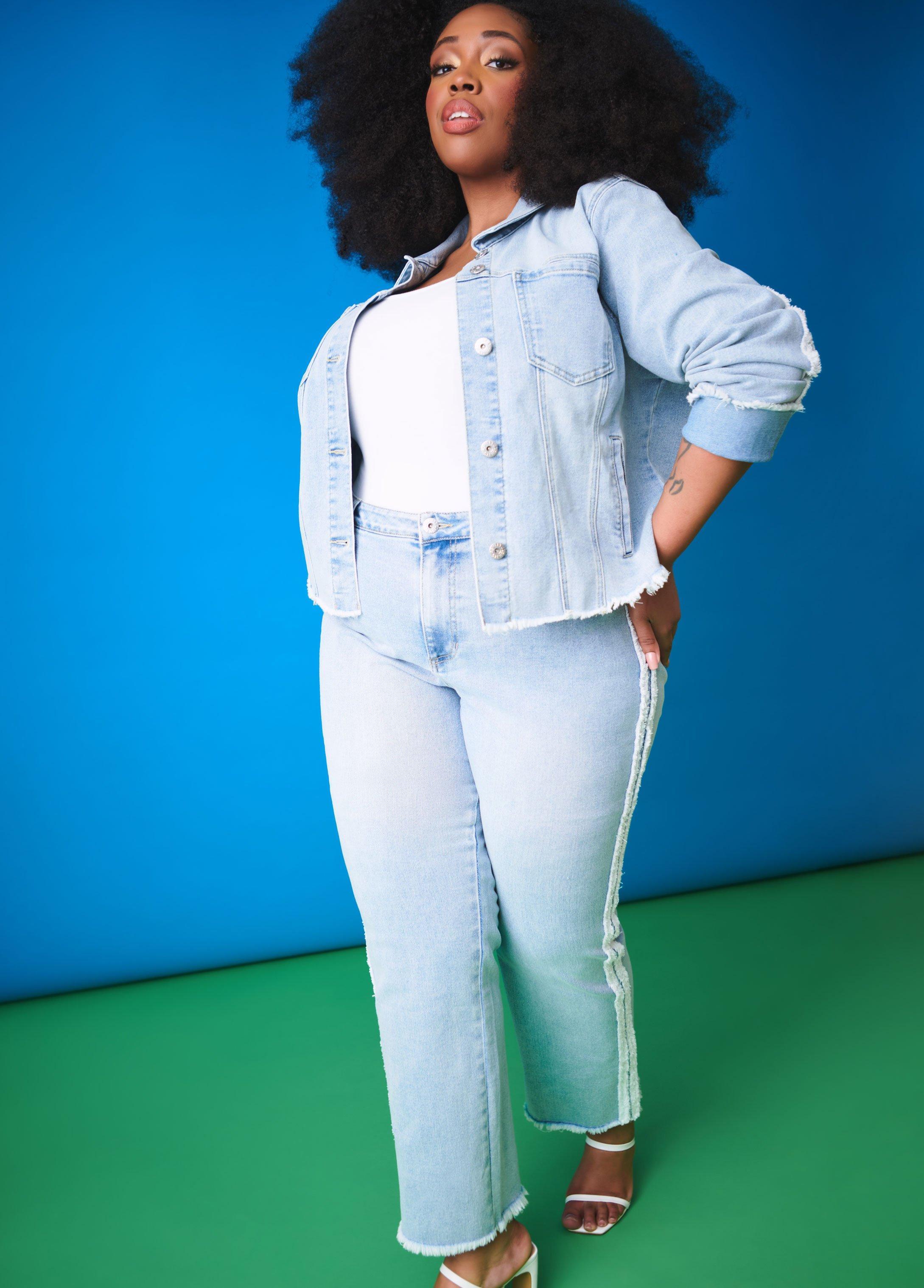 Plus Size Frayed Straight Leg Jeans Ashley Stewart Product Image