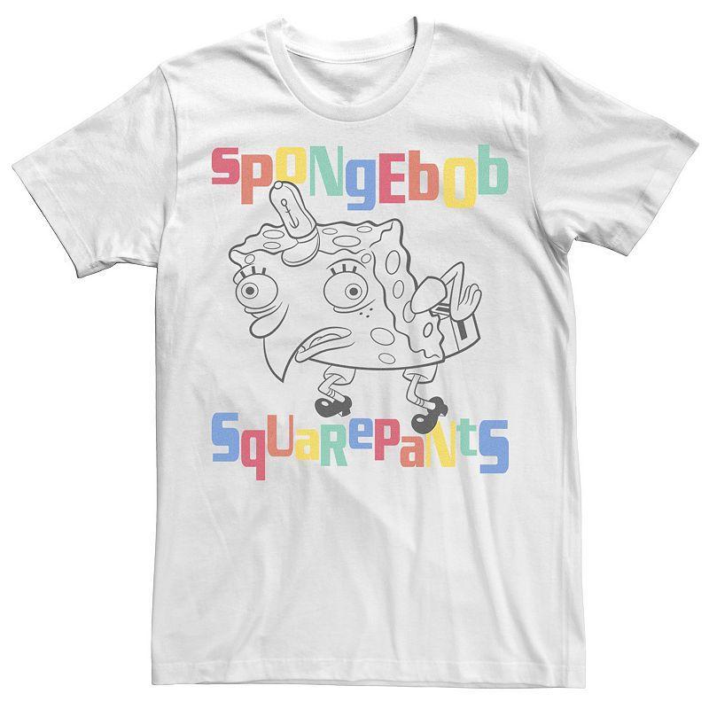 Mens Spongebob Mocking Portrait Outline Colorful Text Tee White Product Image