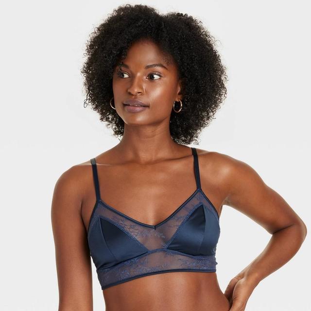 Womens Satin and Lace Longline Bralette - Auden Smart Blue L Product Image