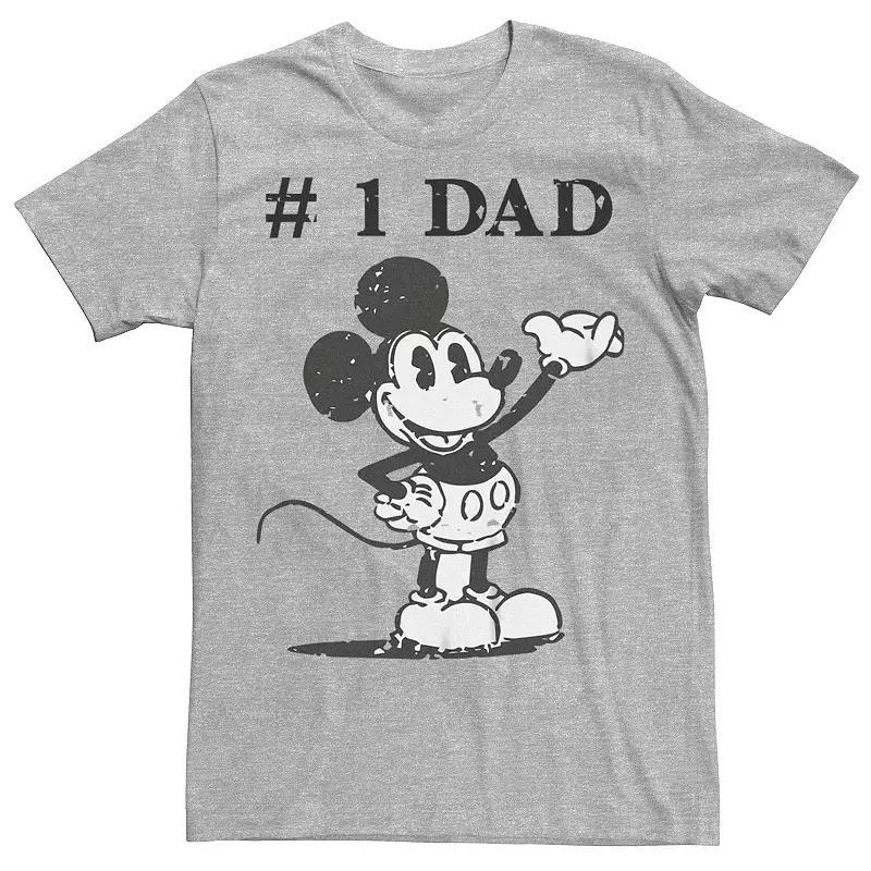 Disneys Mickey Mouse Mens Classic Number 1 Dad Cracked Paint Style Graphic Tee Athletic Grey Product Image