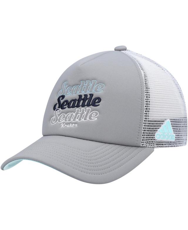 Womens adidas Gray/White Seattle Kraken Foam Trucker Snapback Hat Product Image