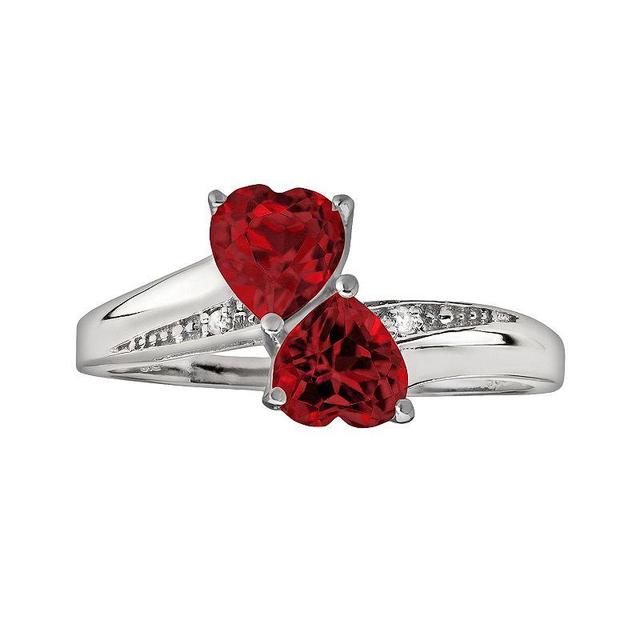 Gemminded Sterling Silver Garnet and Diamond Accent Heart Bypass Ring, Womens Red Product Image