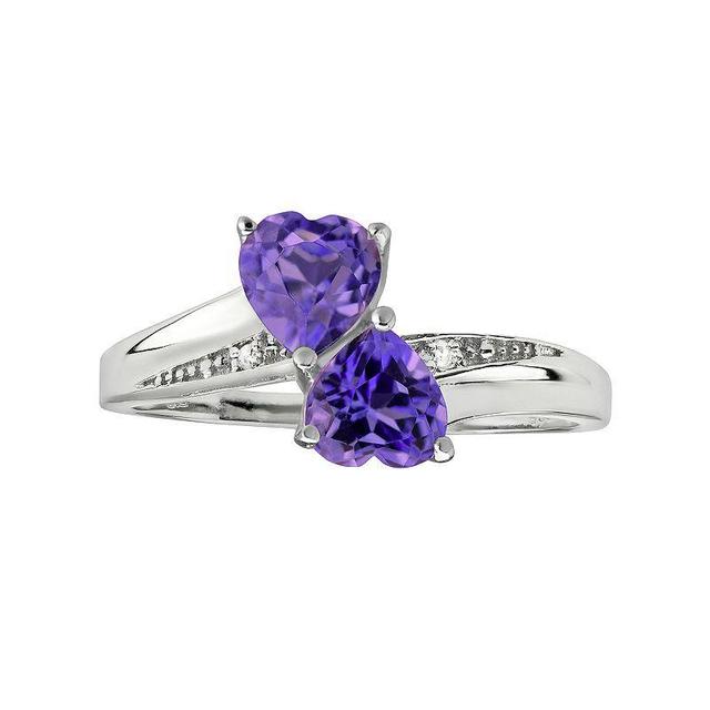 Gemminded Sterling Silver Amethyst & Diamond Accent Heart Bypass Ring, Womens Purple Product Image