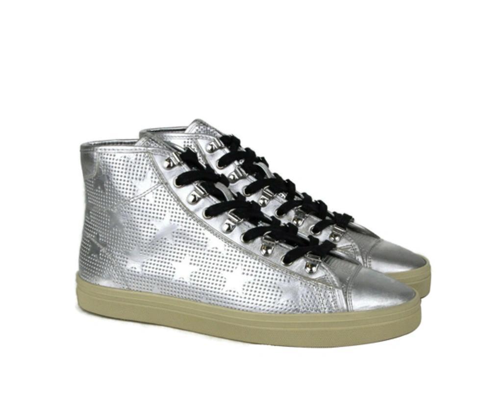 Men's Silver Metallic Leather Hi Top Sneaker (42 Eu / 9 Us) Product Image