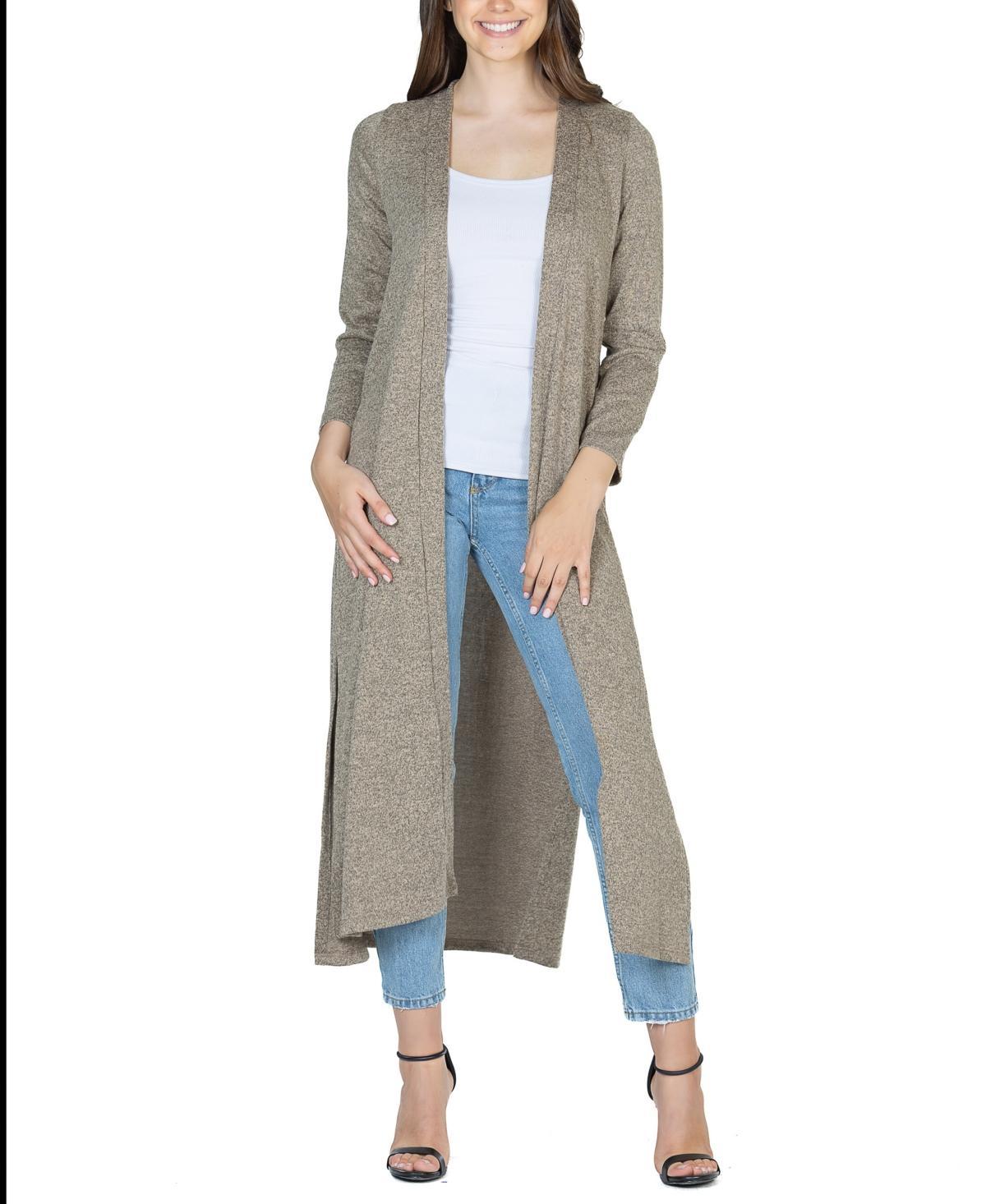 24seven Comfort Apparel Womens Long Duster Open Front Knit Cardigan Jacket Product Image