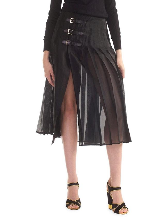 Womens Buckle Pleated Organza Midi-Skirt Product Image