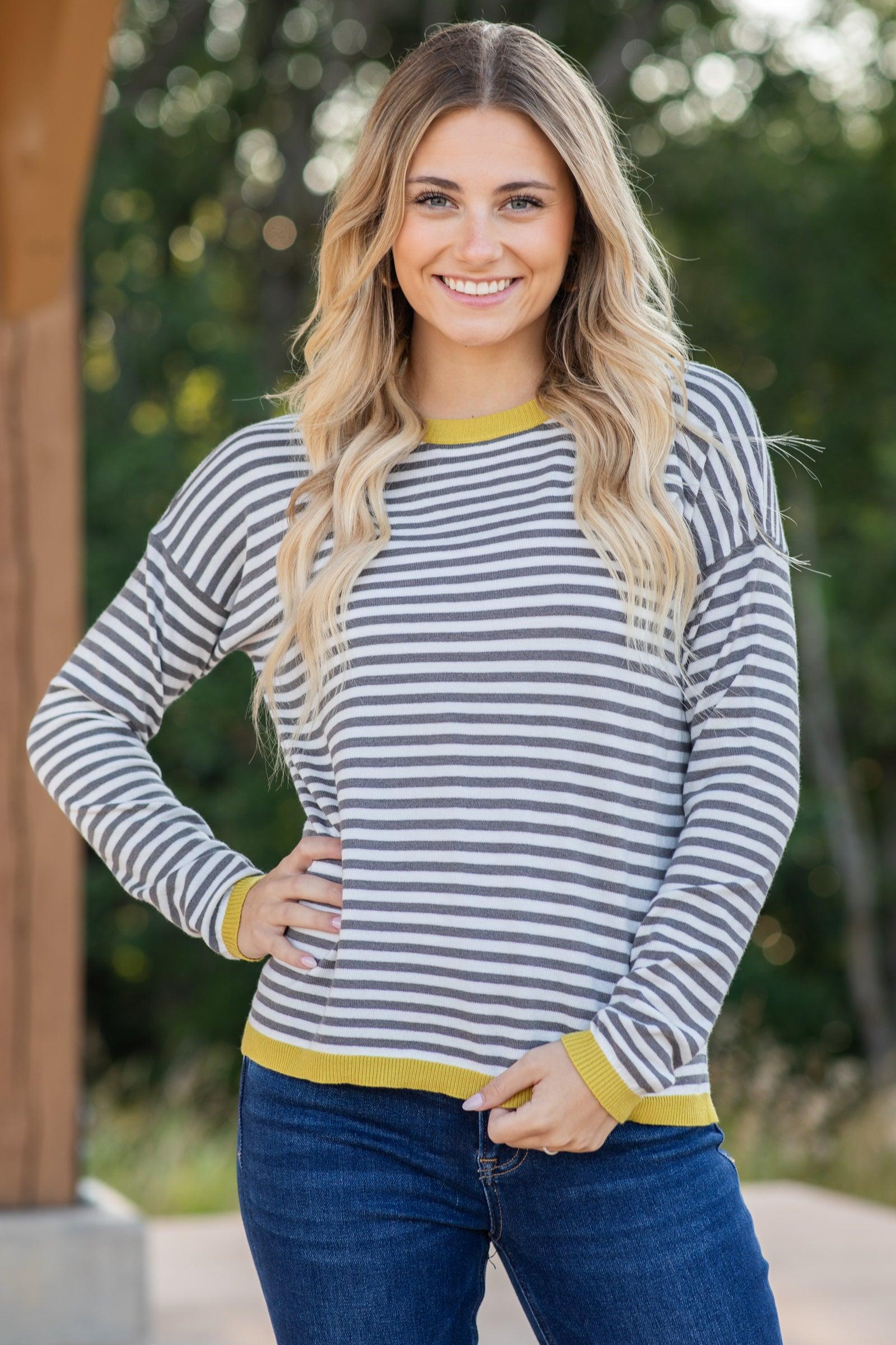 Stripe Long Sleeve Knit Top Product Image