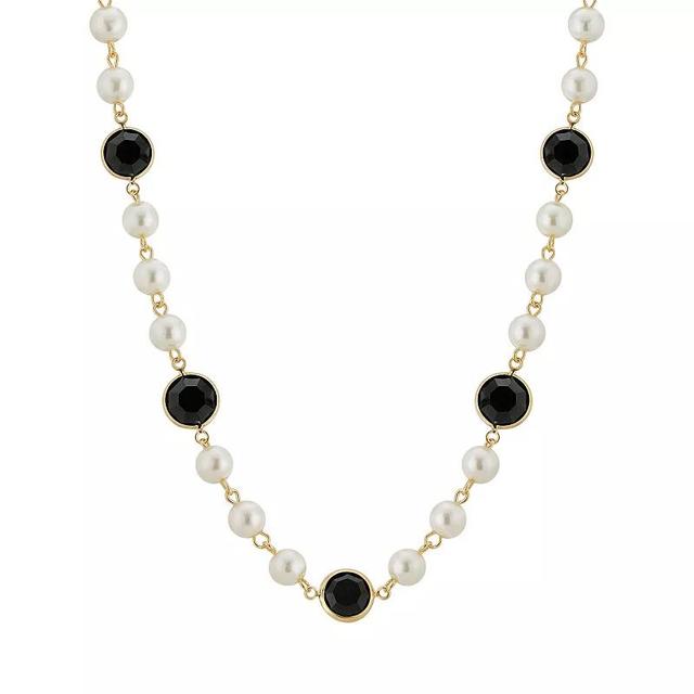 1928 Gold Tone Simulated Pearl & Crystal Strandage Necklace, Womens, Black Product Image