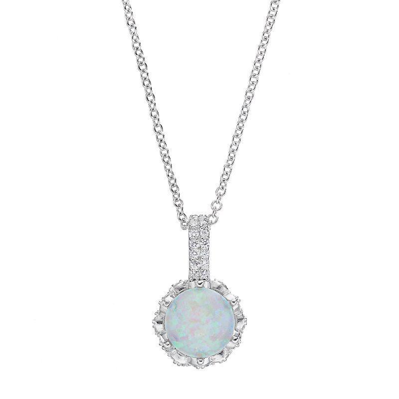 Sophie Miller Sterling Silver Lab-Created Opal & Cubic Zirconia Pendant, Womens White Product Image