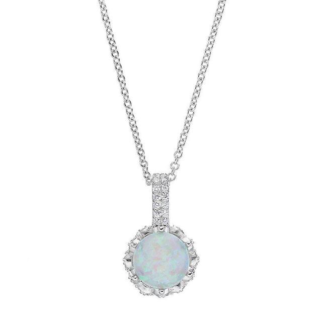 Sophie Miller Sterling Silver Lab-Created Opal & Cubic Zirconia Pendant, Womens White Product Image