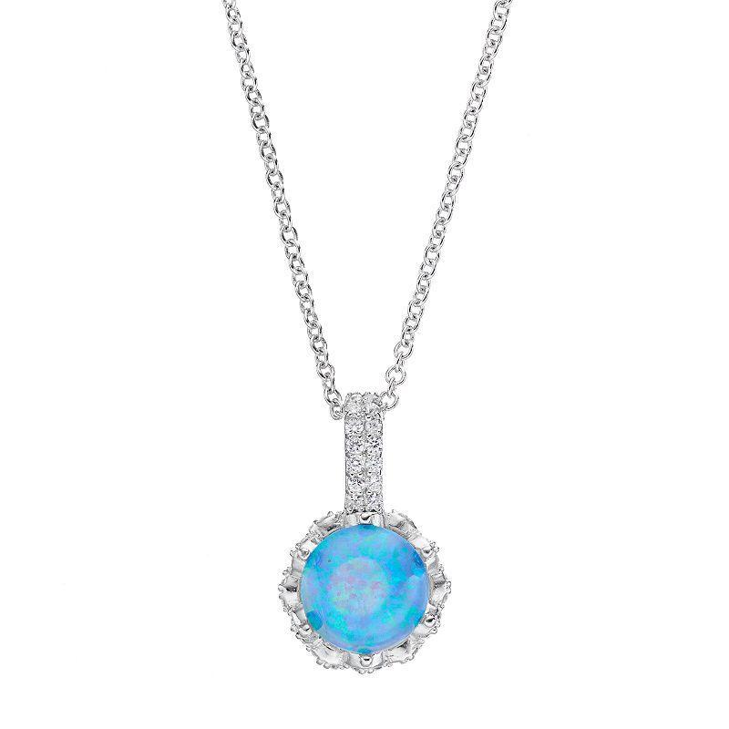 Sophie Miller Sterling Silver Lab-Created Opal & Cubic Zirconia Pendant, Womens Blue Product Image