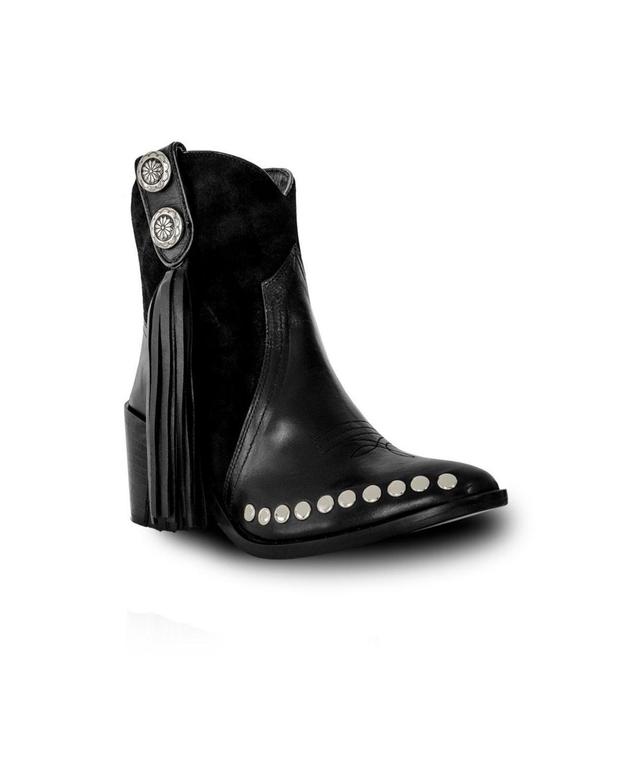 Womens Black Premium Leather And Suede Ankle Boots With Lateral Fringe And Silver Studs Tyro By Bala Di Gala Product Image