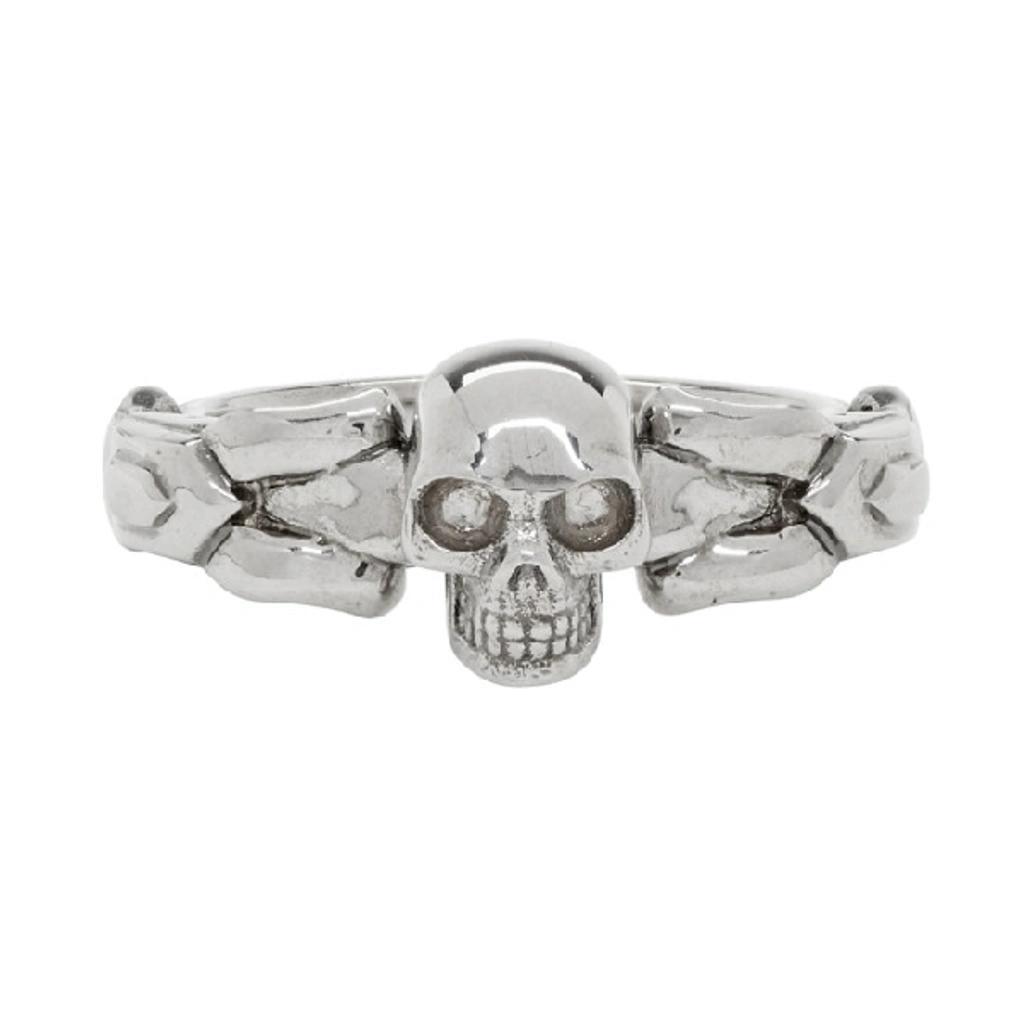 Silver Textured Skull Ring In Antique Silver Product Image