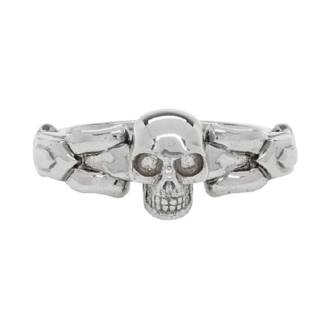 Silver Textured Skull Ring In Antique Silver Product Image