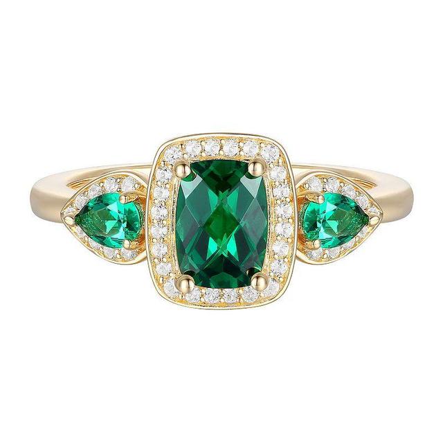 14k Gold Over Silver Lab-Created Emerald & Lab-Created White Sapphire Halo Ring, Womens Yellow Product Image