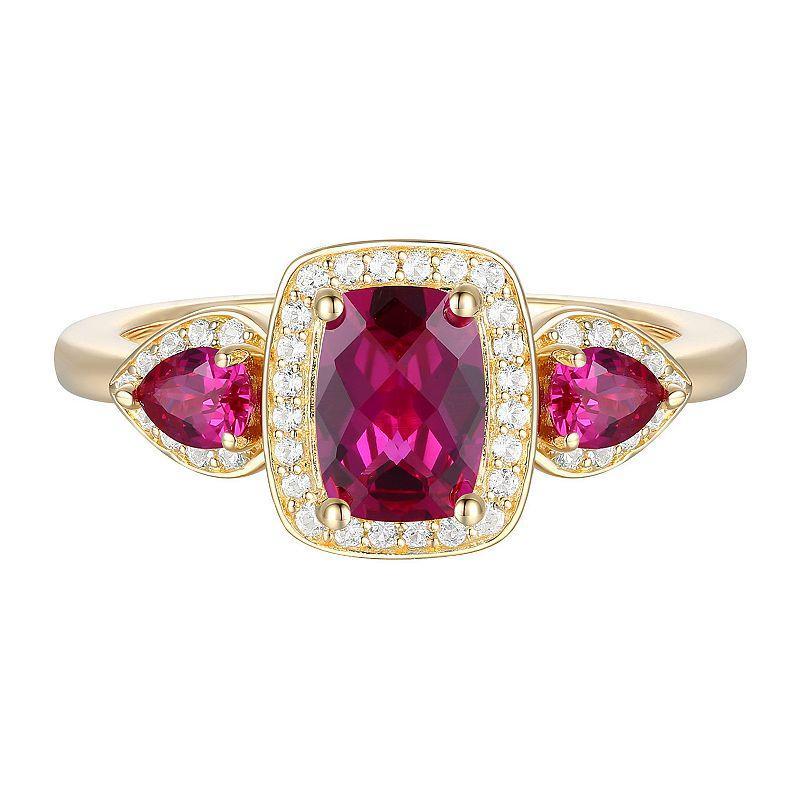 14k Gold Over Silver Lab-Created Ruby & Lab-Created White Sapphire Ring, Womens Gold Tone Product Image