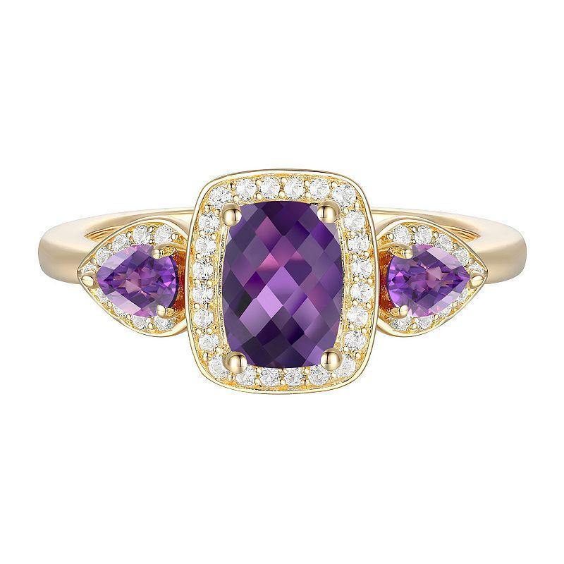 14k Gold Over Silver Amethyst & White Sapphire Halo Ring, Womens Gold Tone Product Image