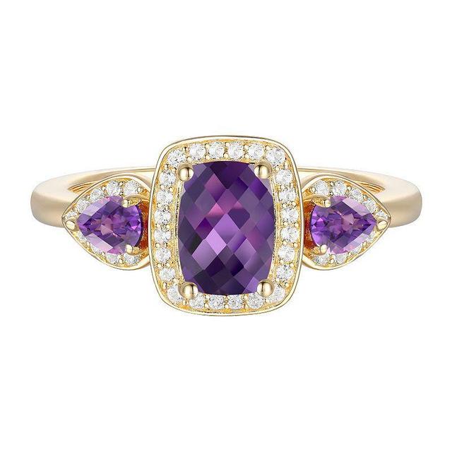 14k Gold Over Silver Amethyst & White Sapphire Halo Ring, Womens Gold Tone Product Image