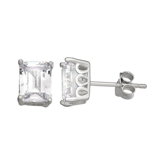 Contessa Di Capri Emerald Cut Cubic Zirconia Stud Earrings, Womens White Product Image